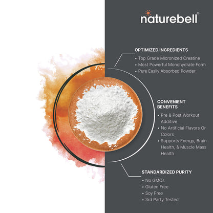 NatureBell Micronized Creatine Monohydrate Powder, 200 Servings | 5g Per Serving. Creatine Bulk Supply (1 kg / 2.2 lb). Unflavored & Easy-to-Mix. Keto, Vegan, Filler Free.