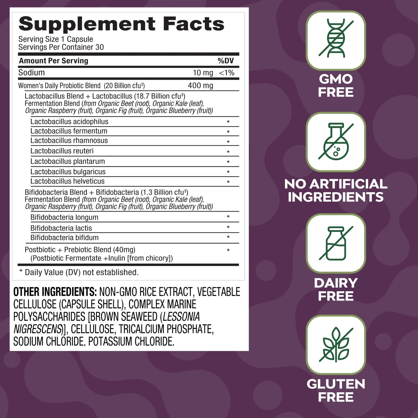 Social Naturals Women's Probiotic for Total Body Balance | 12 Strains with Lactobacillus & Bifidobacteria | Digestive, Vaginal & Immune Support | 20 Billion CFU | Vegan