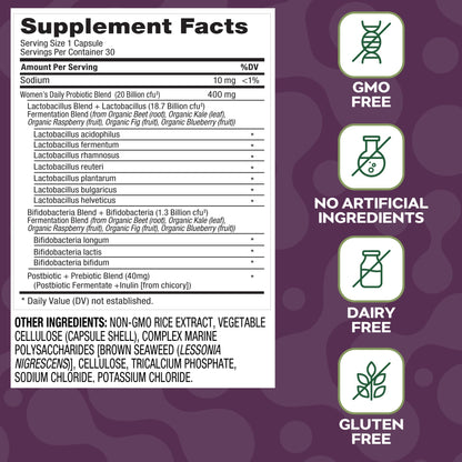Social Naturals Women's Probiotic for Total Body Balance | 12 Strains with Lactobacillus & Bifidobacteria | Digestive, Vaginal & Immune Support | 20 Billion CFU | Vegan
