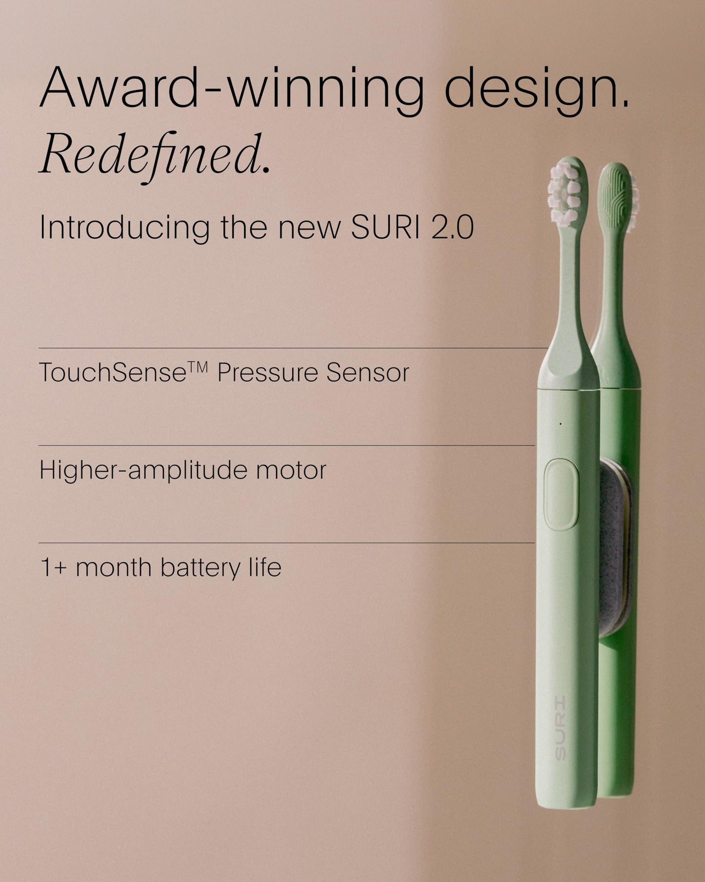 SURI 2.0 New Sonic Electric Toothbrush with Pressure Sensor | 1 Month+ Battery | Electric Toothbrush for Adults