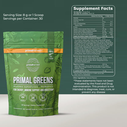 Primal Harvest Greens - Daily Supplement Powder, Gluten, Dairy & Soy Free