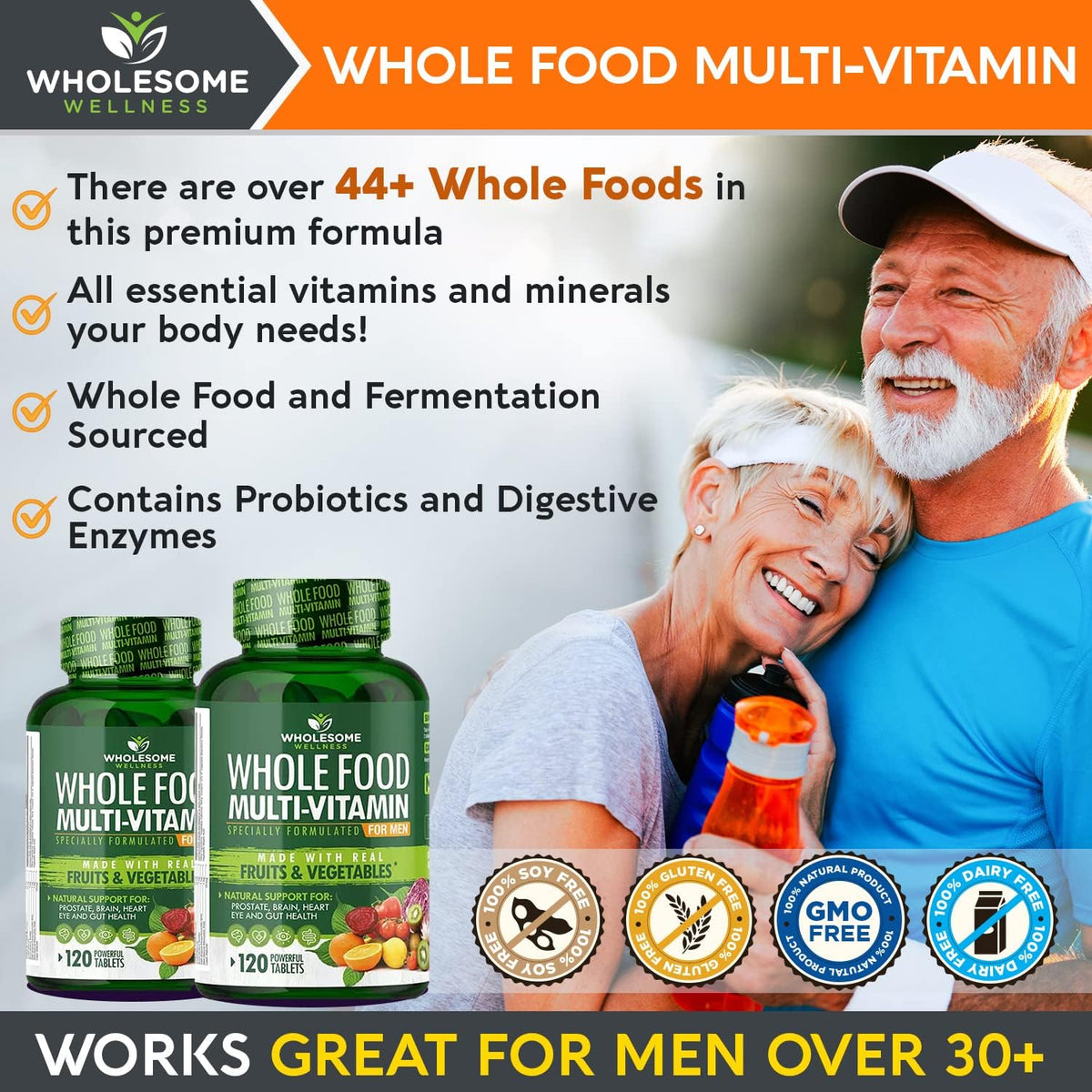 Wholesome Wellness Food Multivitamin for Men + Dr. Formulated Raw Probiotics for Women 100 Billion CFUs Bundle