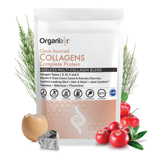 Organixx Clean Sourced Collagen Peptides Powder with Vitamin C, Types I, II, III, V, X Hydrolyzed Collagen, Hair, Nail, Skin, Bone & Joint Health