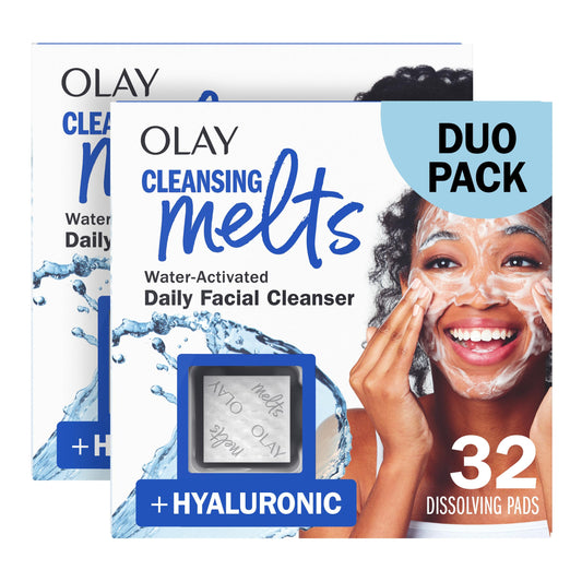 Olay Face Wash, Hyaluronic Acid Cleansing Melts, Fragrance-Free, Daily Use Gentle Cleanser, For All Skin Types, Travel Size, Water-Activated to Clean