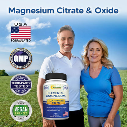 aSquared Nutrition Proprietary Magnesium 500mg – High Absorption Magnesium Citrate & Oxide – 180 Veggie Capsules, 180 Day Supply