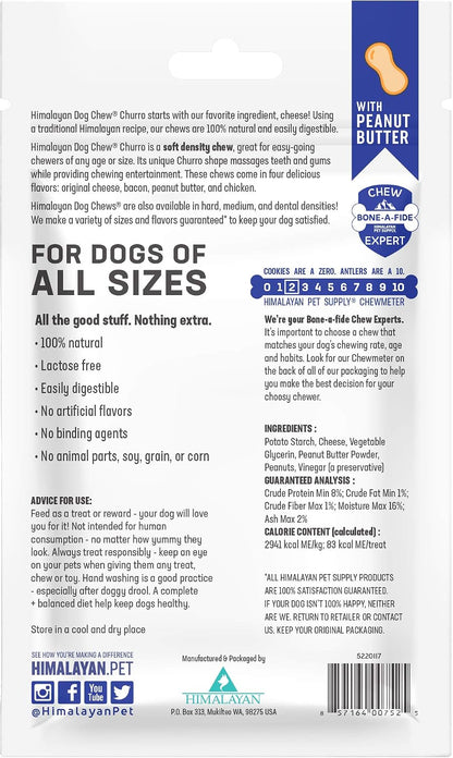 Himalayan Dog Chew Churro, Soft Yak Cheese Treat, Peanut Butter, 4 Sticks | 100% Natural, Soft Density Dental Support, Gluten Free, Healthy Safe Dog Treats for All Breeds and Ages, Lactose & Grain Free