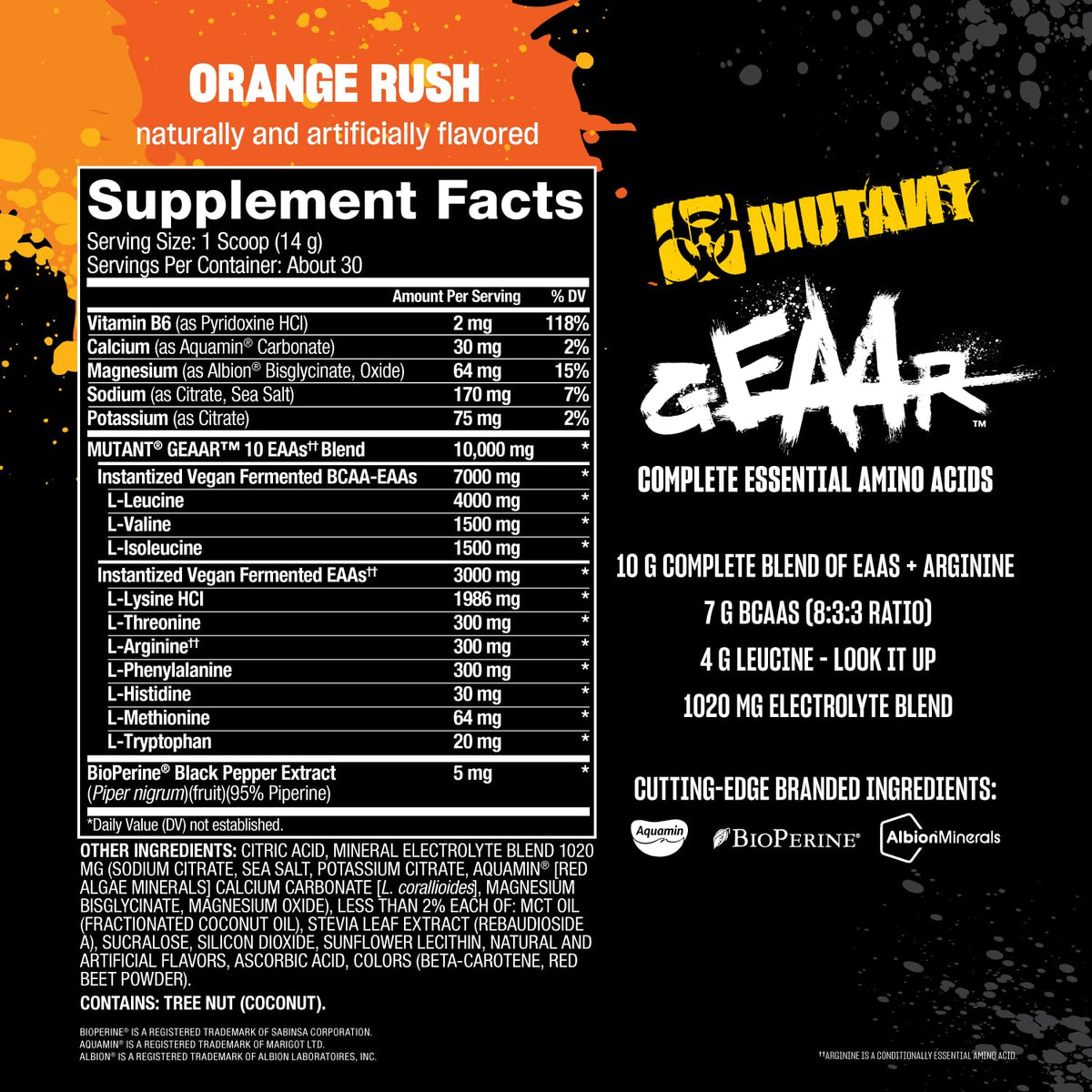 Mutant GEAAR, 10g EAAs + Arginine, Electrolytes, Fruit Punch, 14.8 oz