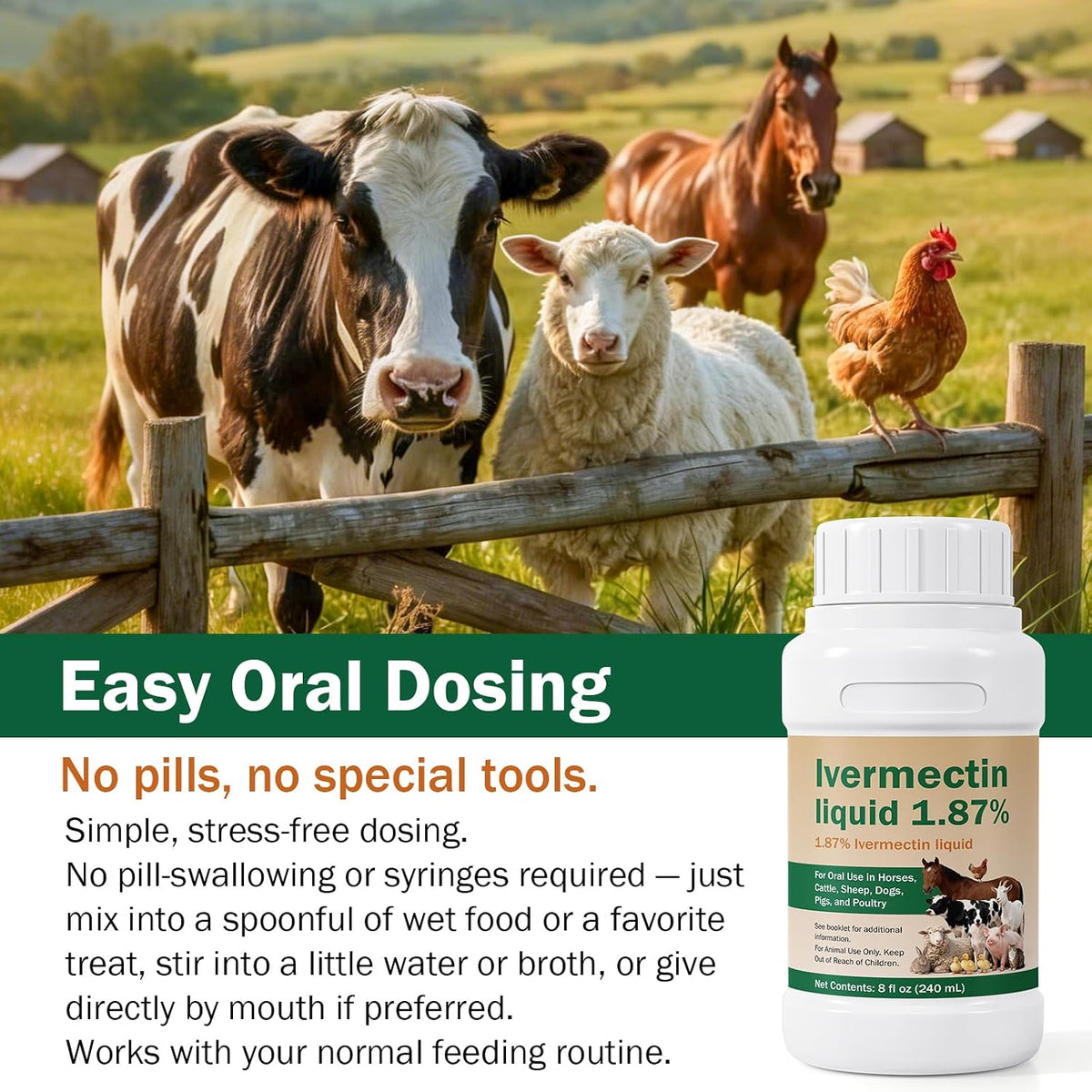 Ivermectin Solution for Sheep, Poultry & More, 240ml Ivermectin | Gut Health, Promotes Immune & Digestive Support