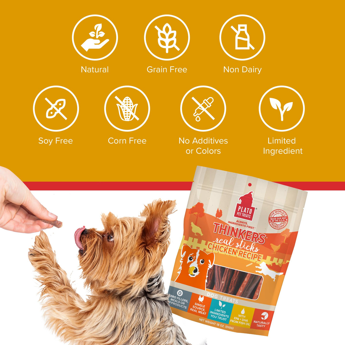 Plato Meat Sticks Salmon Dog Treats, Air-Dried High-Protein Soft Chews with Omega Fish Oil (EPA & DHA), 10 oz