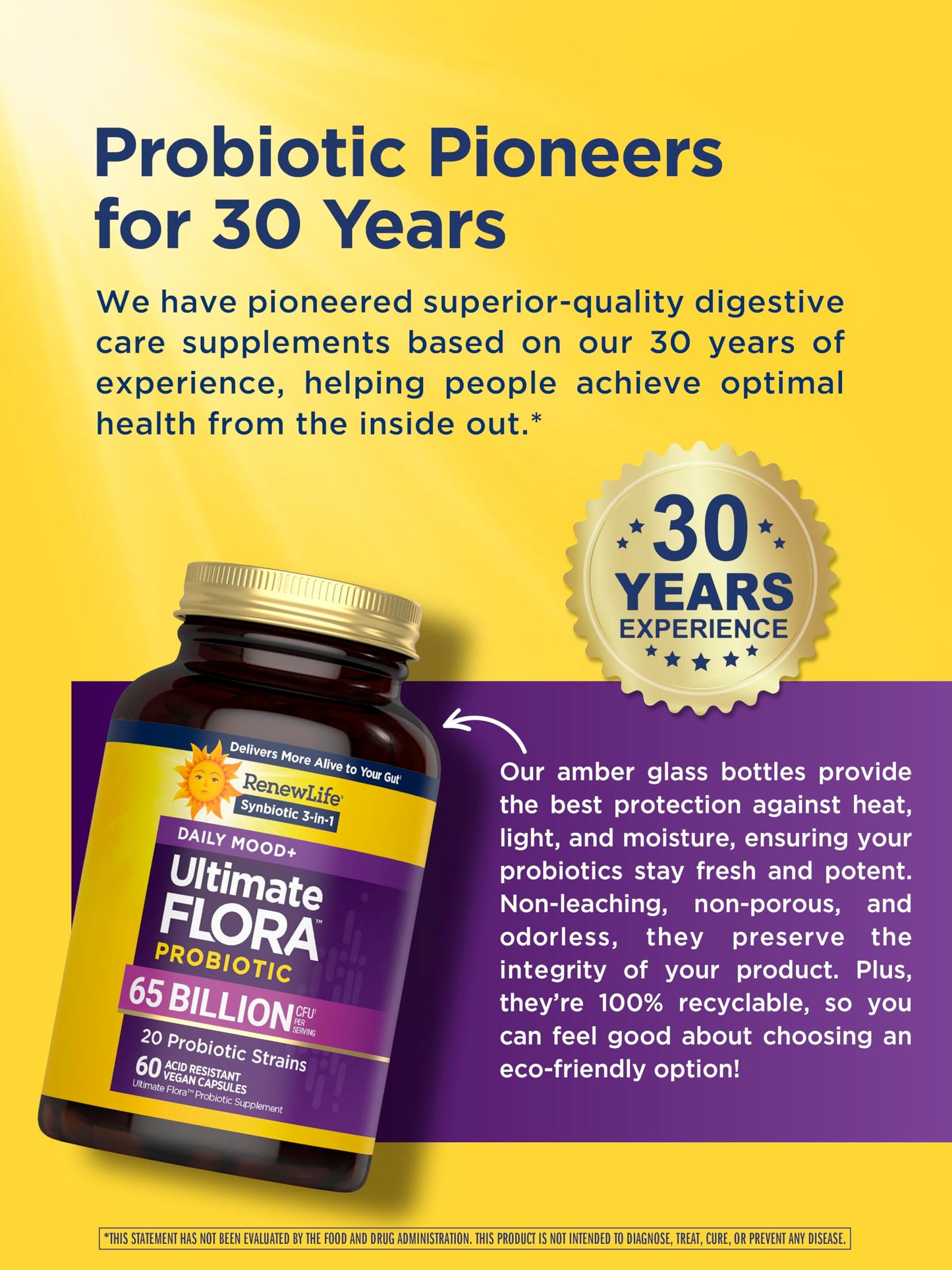 Renew Life Ultimate Flora Probiotics Daily Mood Support 65 Billion CFU Delayed Release Vegan Capsules with Ashwagandha | Digestive Health