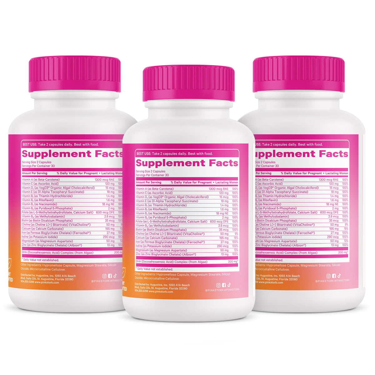 Pink Stork Total Prenatal Vitamins for Women, Clean Label, 60 Count, Mint | Vegan DHA, Methylfolate, Iron, Choline, Vitamin B12 - Preconception Nutrition - No Fishy Burps - Pregnancy Essentials