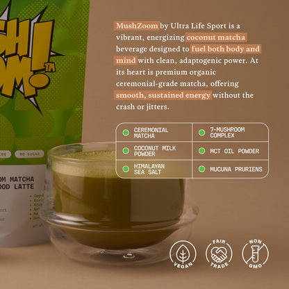 Ultra Life Sport - MushBoom Organic Mushroom Coffee Alternative Drink - 30 Servings 7 Mushroom Cacao Blend - Cordyceps, Lion’s Mane, Chaga, Maitake, Shiitake, Reishi & Turkey Tail - Caffeine Free