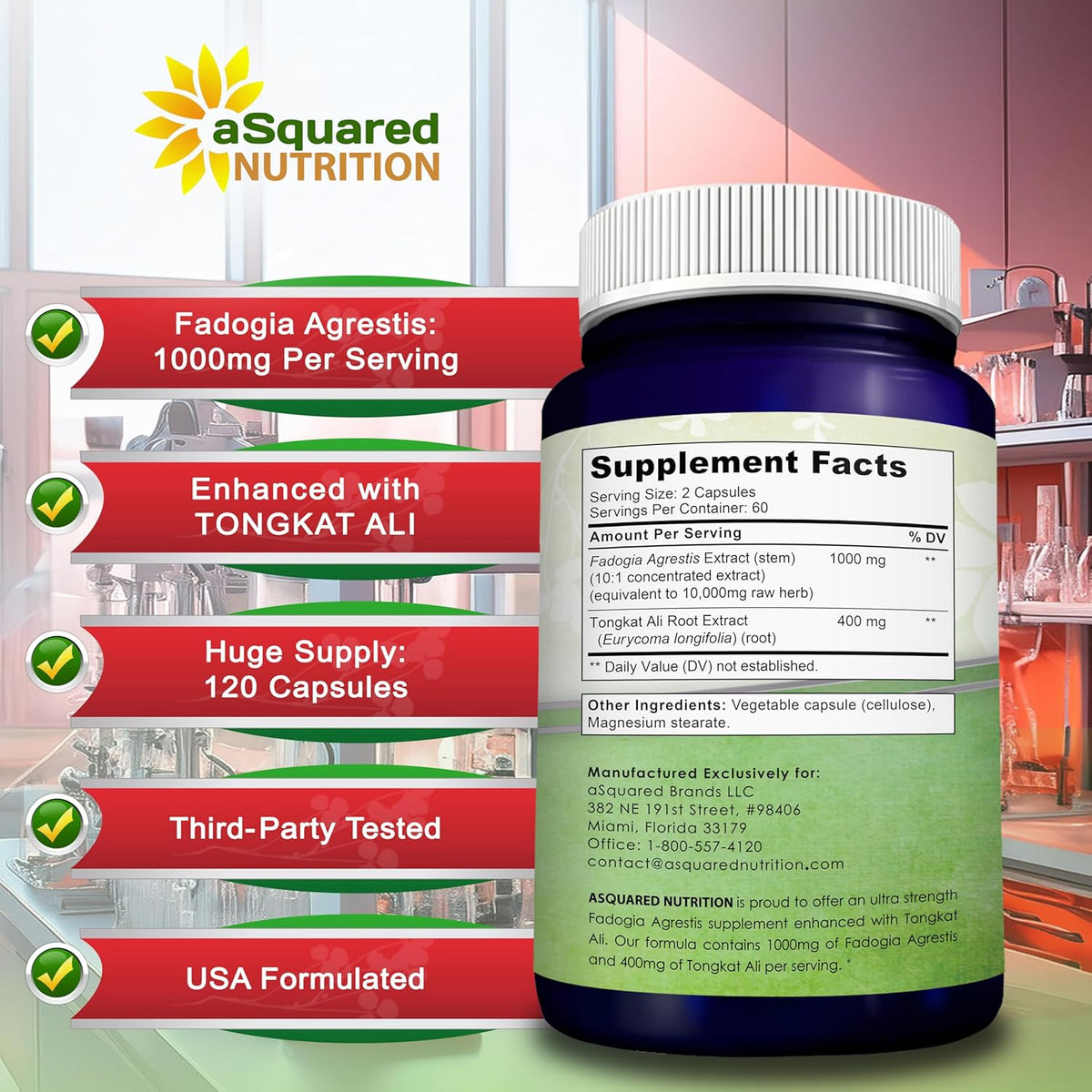 Fadogia Agrestis with Tongkat Ali - 1000mg Per Serving - 120 Capsules | Fadogia Agrestis & Tongkat Ali Extract Supplement - Powder Complex Pills for Men and Women