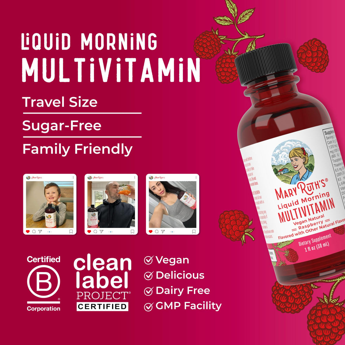 MARYRUTH'S Liquid Morning Multivitamin for Women, Men & Kids | Vitamin A C D E B6 B12 Biotin Zinc | Beauty | Vegan | Non-GMO | Gluten Free | 32 Servings