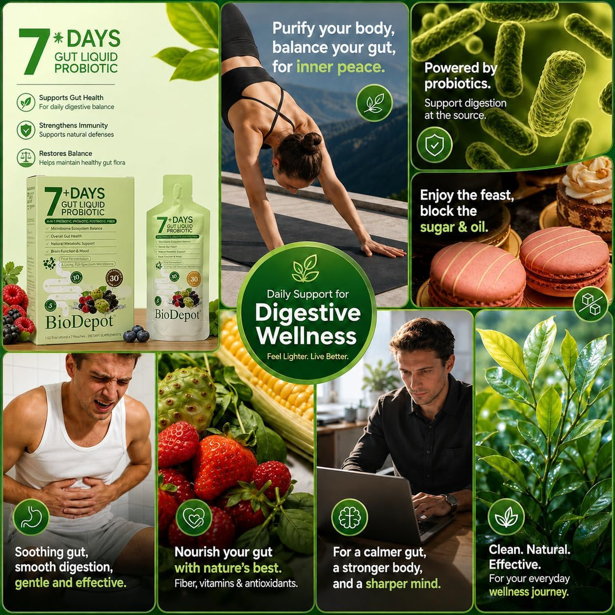 7 Day Liquid Probiotic Cleanse Sachets, Prebiotic Probiotic Postbiotic Supplement for Women & Men, 10 Strains, Microbiome Balance, Digestive & Gut Health, Bloating & Detox Support, Vegan