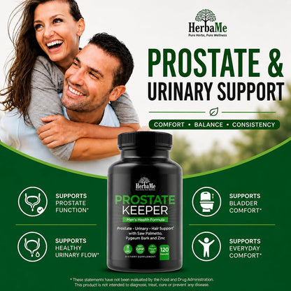 HerbaMe Prostate Support Supplement for Men with Saw Palmetto, Pygeum Bark & Zinc – Supports Healthy Urinary Flow, Bladder Comfort & Prostate Function, Daily Men’s Wellness Formula, 120 Capsules