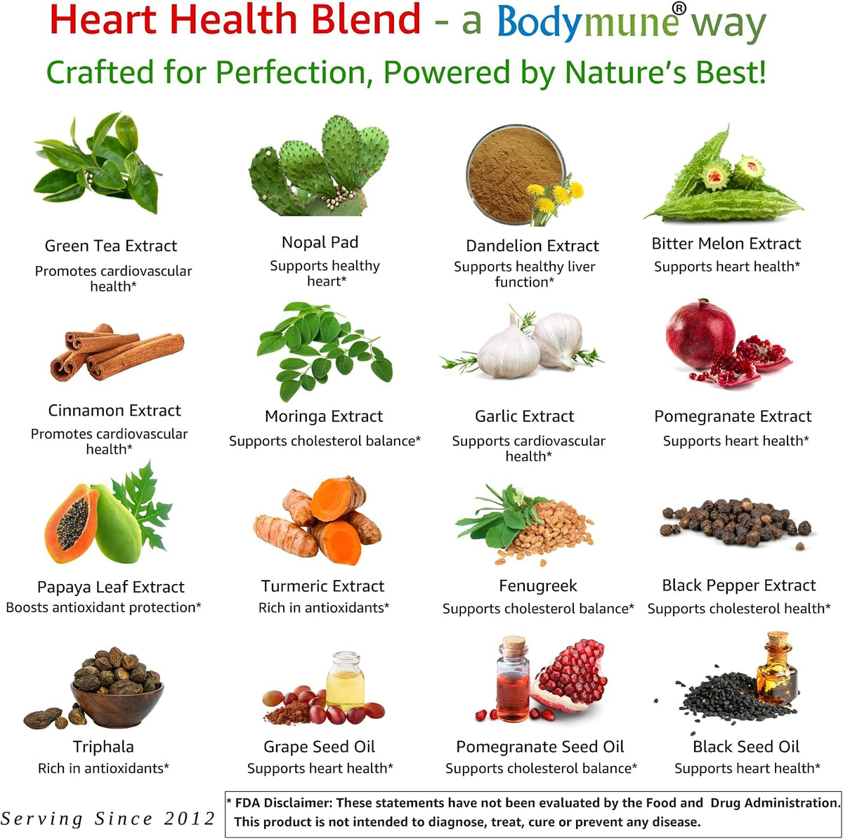 Bodymune Heart Health Blend Cholesterol Support – Organic Cardiovascular & Circulation Supplement – with Green Tea, Pomegranate & Black Seed Oil – 30Capsules – USDA Organic, Vegan (30 Count)