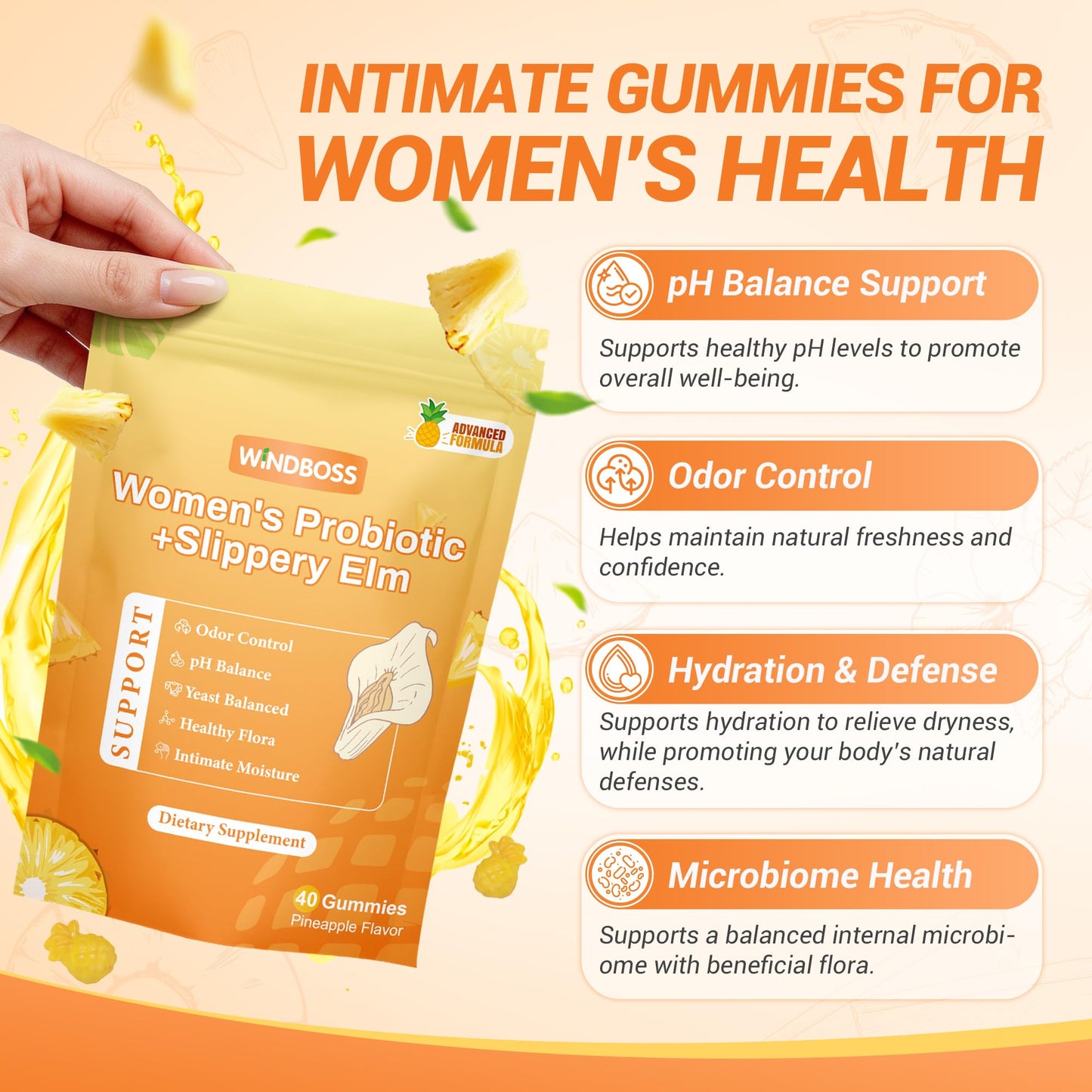 Her Juicy Womens Probiotic Gummies – Daily Feminine Care for Vaginal Health & Yeast PH Balance with Slippery Elm & Prebiotics – Supports Freshness & Balance – Individually Wrapped, 40 Gummies