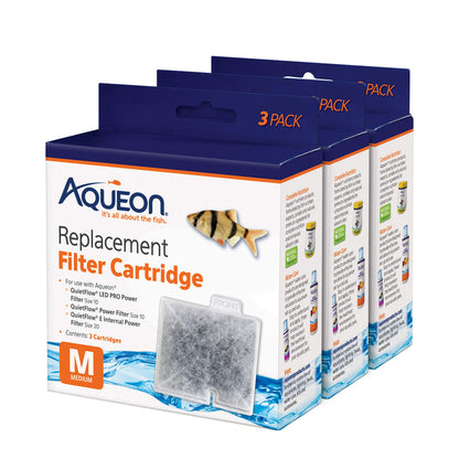 Aqueon Replacement Filter Cartridges Medium, Filter Cartridge, 6-Pack | Fish tank filter cartridge, dual-sided dense-floss with activated carbon, fits QuietFlow size 10 filters
