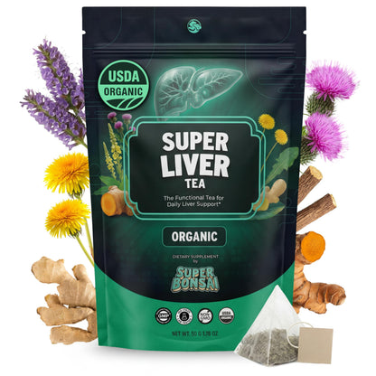 SuperBonsai Organic Liver Detox Tea – Dandelion Root & Milk Thistle Herbal Tea for Liver Support, Digestive Detox & Cleanse – Turmeric, Ginger & Nettle Botanical Blend