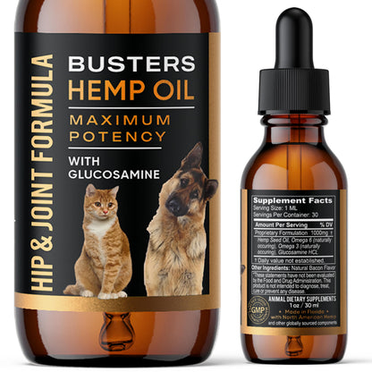 Busters Hip and Joint Hemp Oil Formula enriched with Glucosamine, Pain Relief for Dogs and Pets, Arthritis, and Advanced Mobility Support K2xLabsBuy Supplements Australia