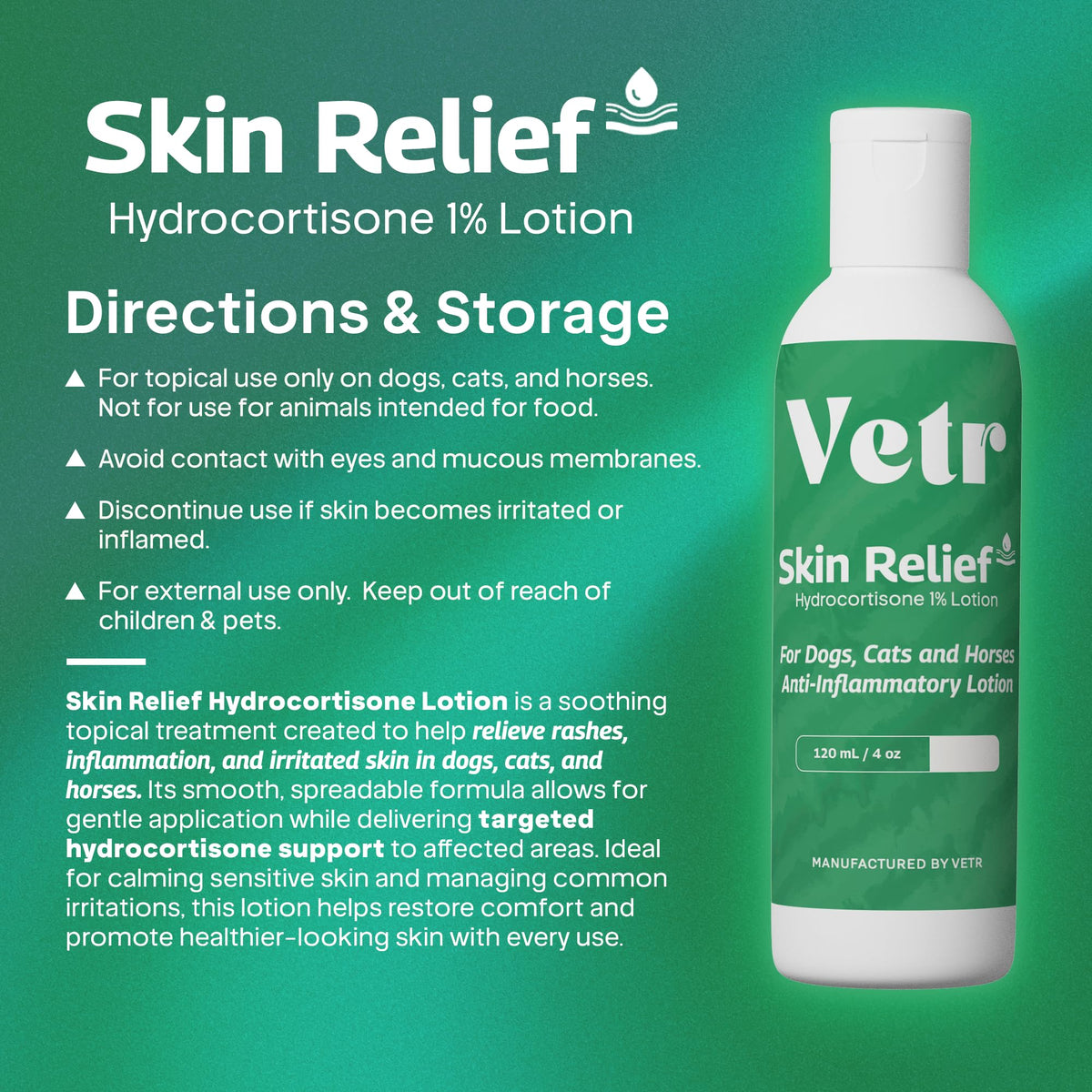vetr Skin Relief Hydrocortisone Spray for Dogs - Topical Support for Itchy Skin and Hot Spots - 4 oz (120mL) - Vet-Formulated in USA