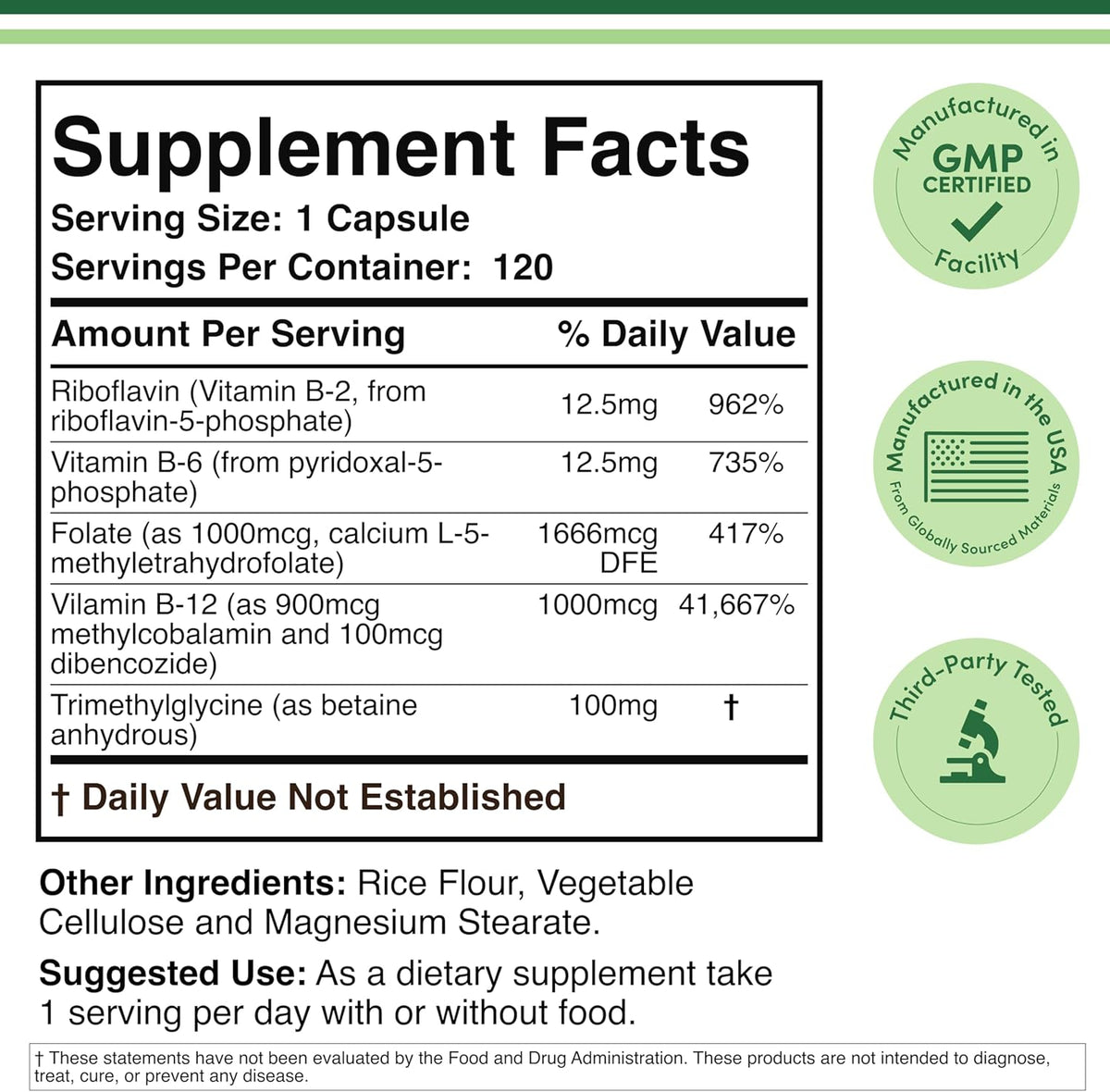 Methylated Multivitamin (Methylated and Activated Vitamins Only - Methylated B Complex with Trimethylglycine (TMG) and Methylfolate)(Non-GMO, Gluten Free MTHFR Supplement) 120 Capsules by Double Wood