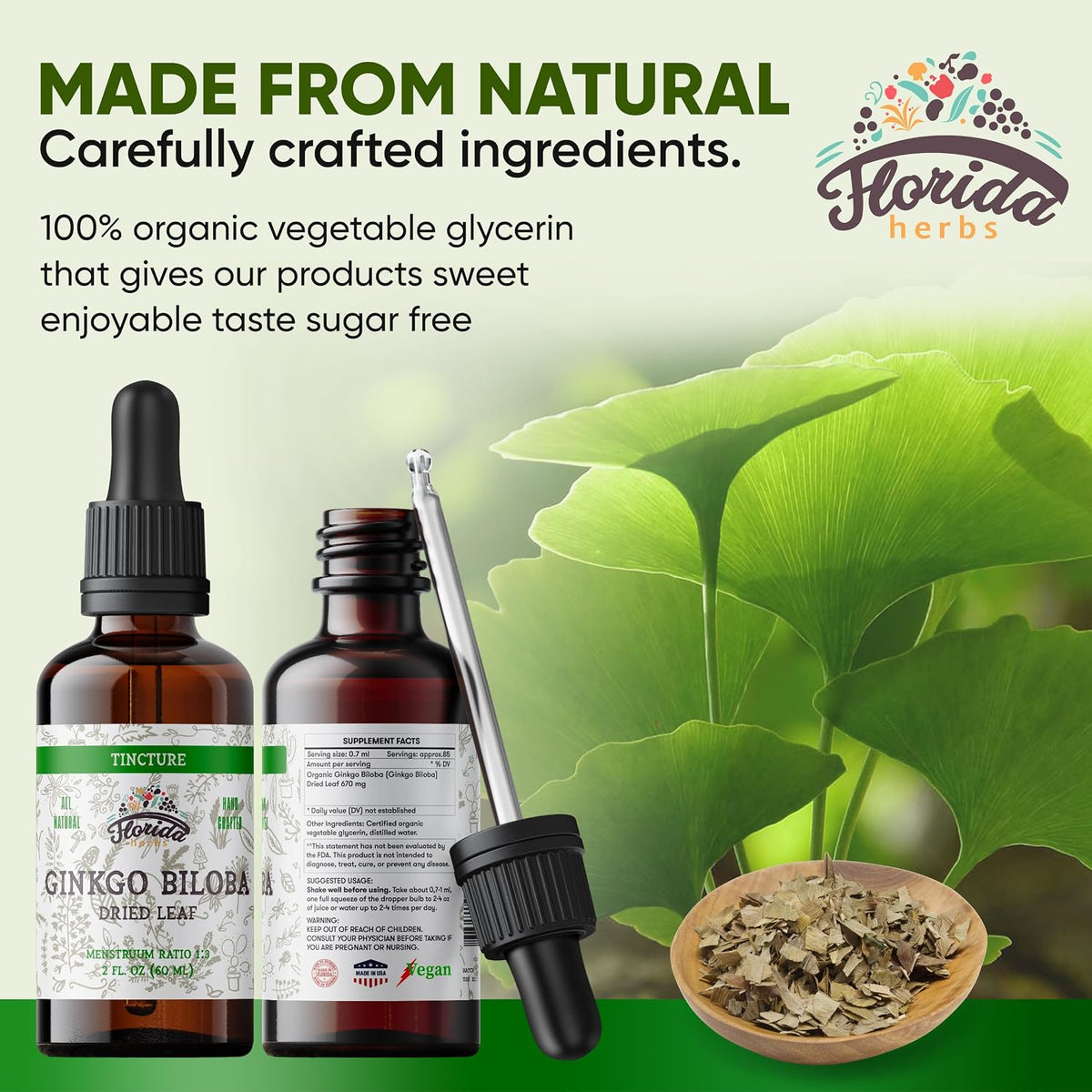 Ginkgo Biloba Tincture Organic Ginkgo Biloba Extract (Ginkgo Biloba) Dried Leaf Herbal Supplement 2 oz