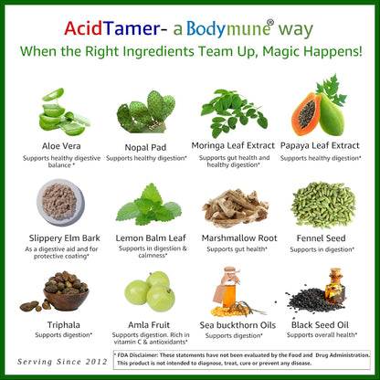 Bodymune Occasional Heartburn & Digestive Comfort Supplement AcidTamer – Drug-Free Daily Support for Stomach Comfort & Digestive Balance – USDA Organic, Vegan, Non-GMO – 60 Caps (2-Month Supply)
