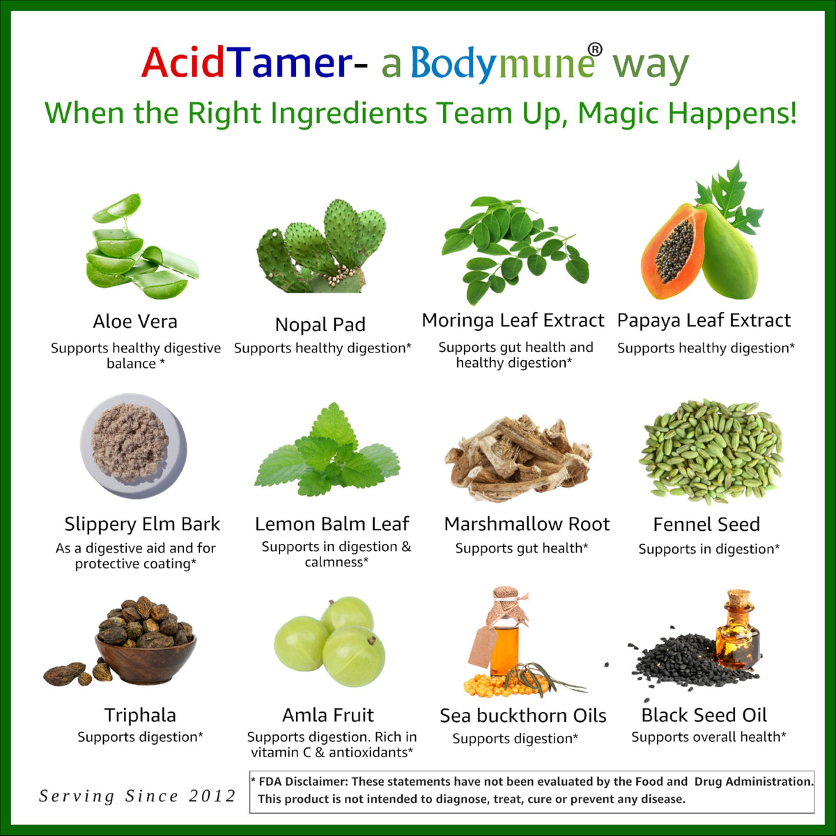 Bodymune Occasional Heartburn & Digestive Comfort Supplement AcidTamer – Drug-Free Daily Support for Stomach Comfort & Digestive Balance – USDA Organic, Vegan, Non-GMO – 60 Caps (2-Month Supply)