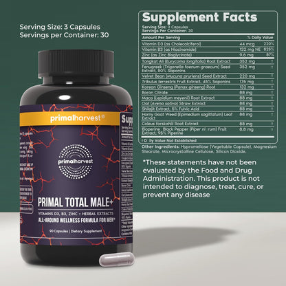 Primal Harvest Total Male+ & Magnesium Supplement Optimize Men’s Health with Targeted Nutrients for Vitality & Recovery 2 Pack Bundle
