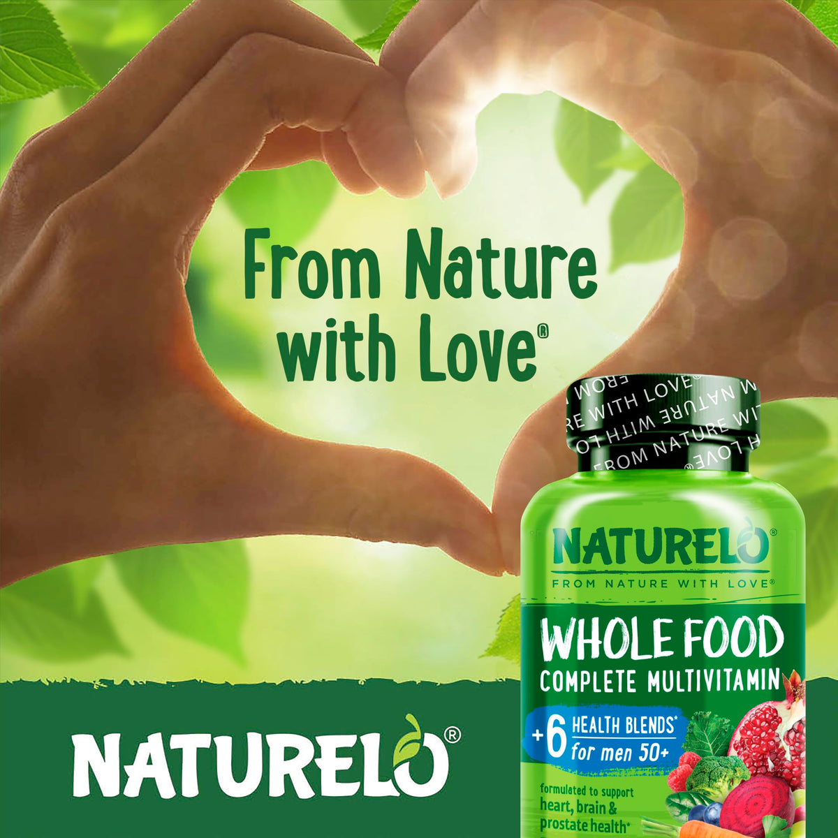 NATURELO Whole Food Multivitamin for Men 50+ - with Vitamins, Minerals, Organic Herbal Extracts - Vegan Vegetarian - for Energy, Brain, Heart and Eye Health - 120 Capsules