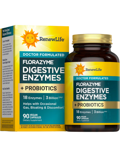Renew Life Florazyme Digestive Enzymes with Probiotics | Doctor Formulated | Helps Occasional Gas, Bloating & Discomfort | Digestive & Immune Health