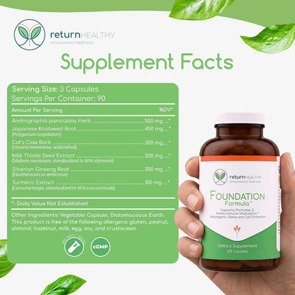 Foundation Formula | Tick Immune Support Supplement | with Japanese Knotweed Root, Cat's Claw, Milk Thistle | Resveratrol Supplement | Non-GMO, All-Natural & Vegetarian, 270 Capsules
