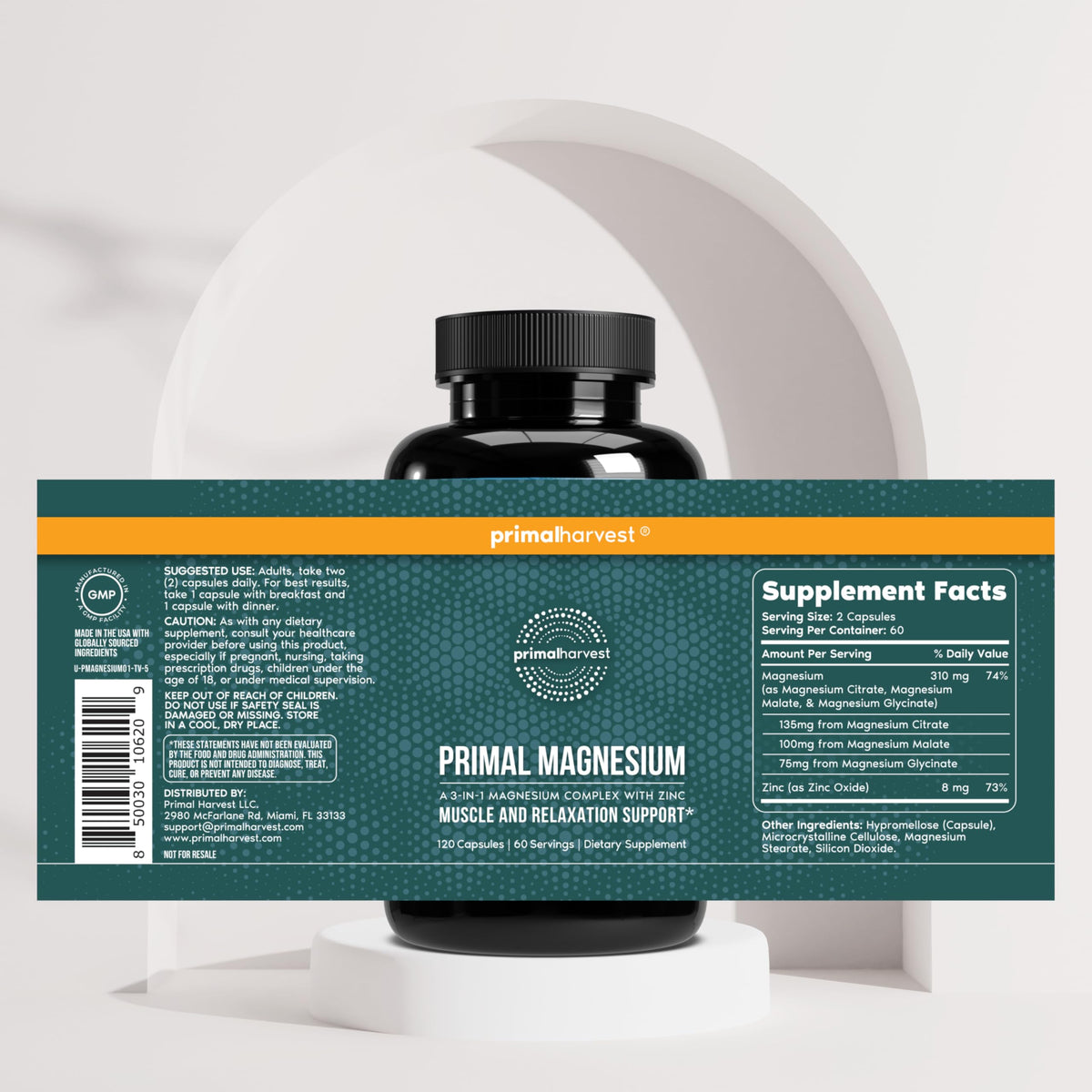 Primal Harvest Magnesium - Daily Vegan Supplement, Gluten, Dairy & Soy Free