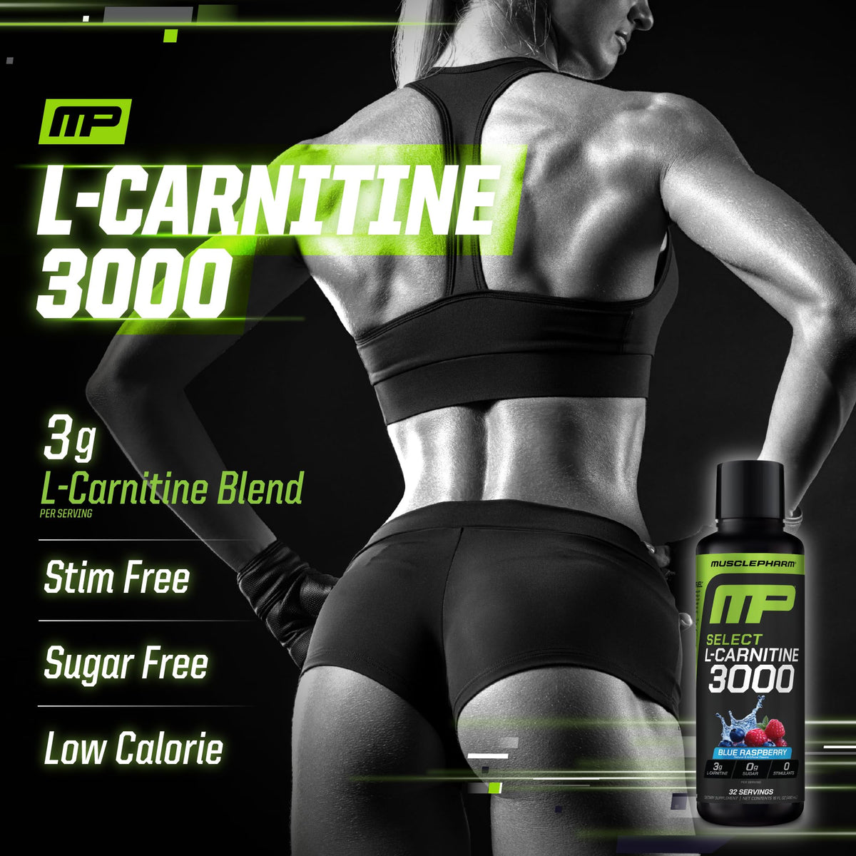 Muscle Pharm L-Carnitine 3000, The Ultimate Liquid L Carnitine Supplement for High-Performance, Supports Metabolism, Hydration & Energy, Zero Sugar, Low Calories, Sour Cherry Flavor, 32 Servings