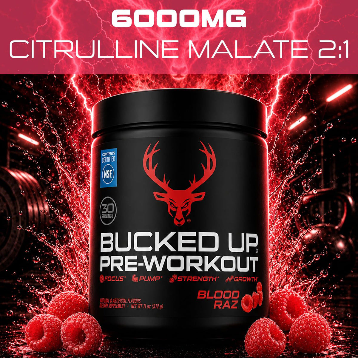 Bucked Up Pre Workout - Best Tasting - 6 Grams Citrulline, 2 Grams Beta Alanine Non Proprietary Blend, Powder (Strawberry Kiwi)