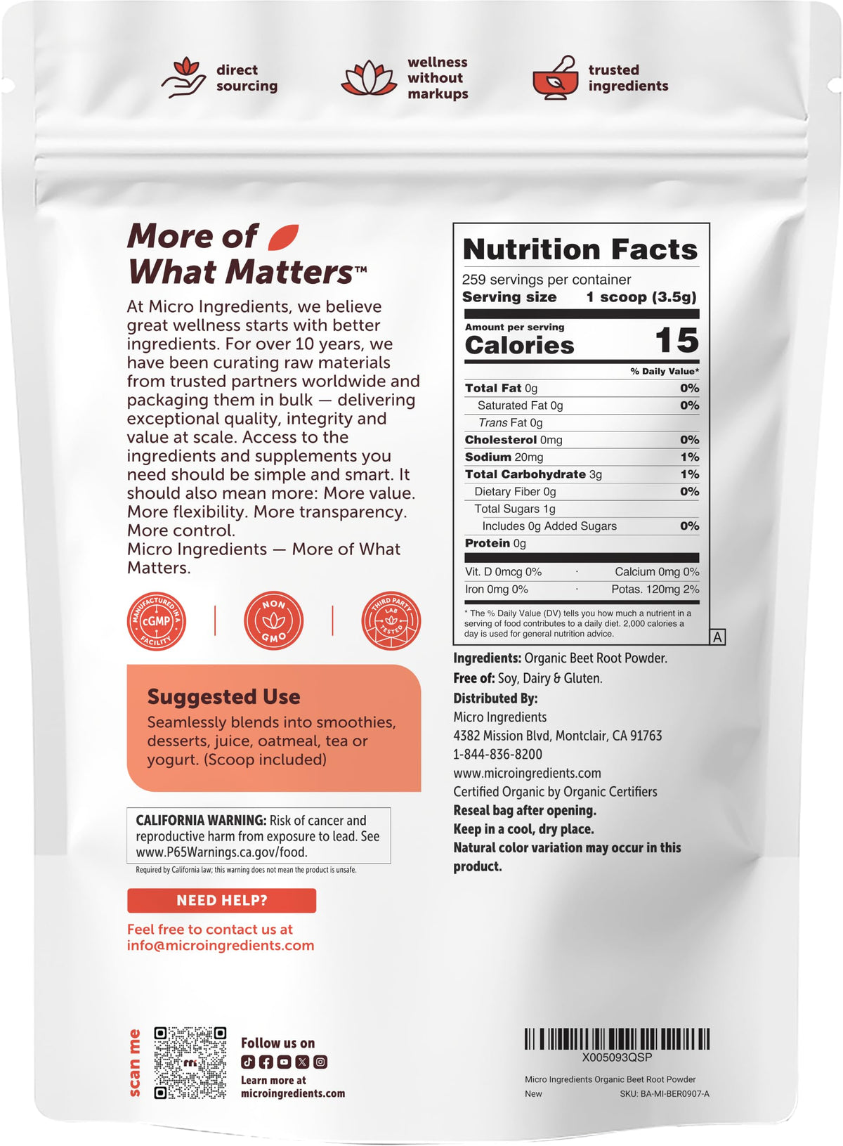 Micro Ingredients Organic Beet Root Powder, 4lb (64 oz) | Nitric Oxide Supplement, Water Soluble, Highly Concentrated Raw Beet Supplement, Superfood Drink Mix, Non-GMO, Plant Based