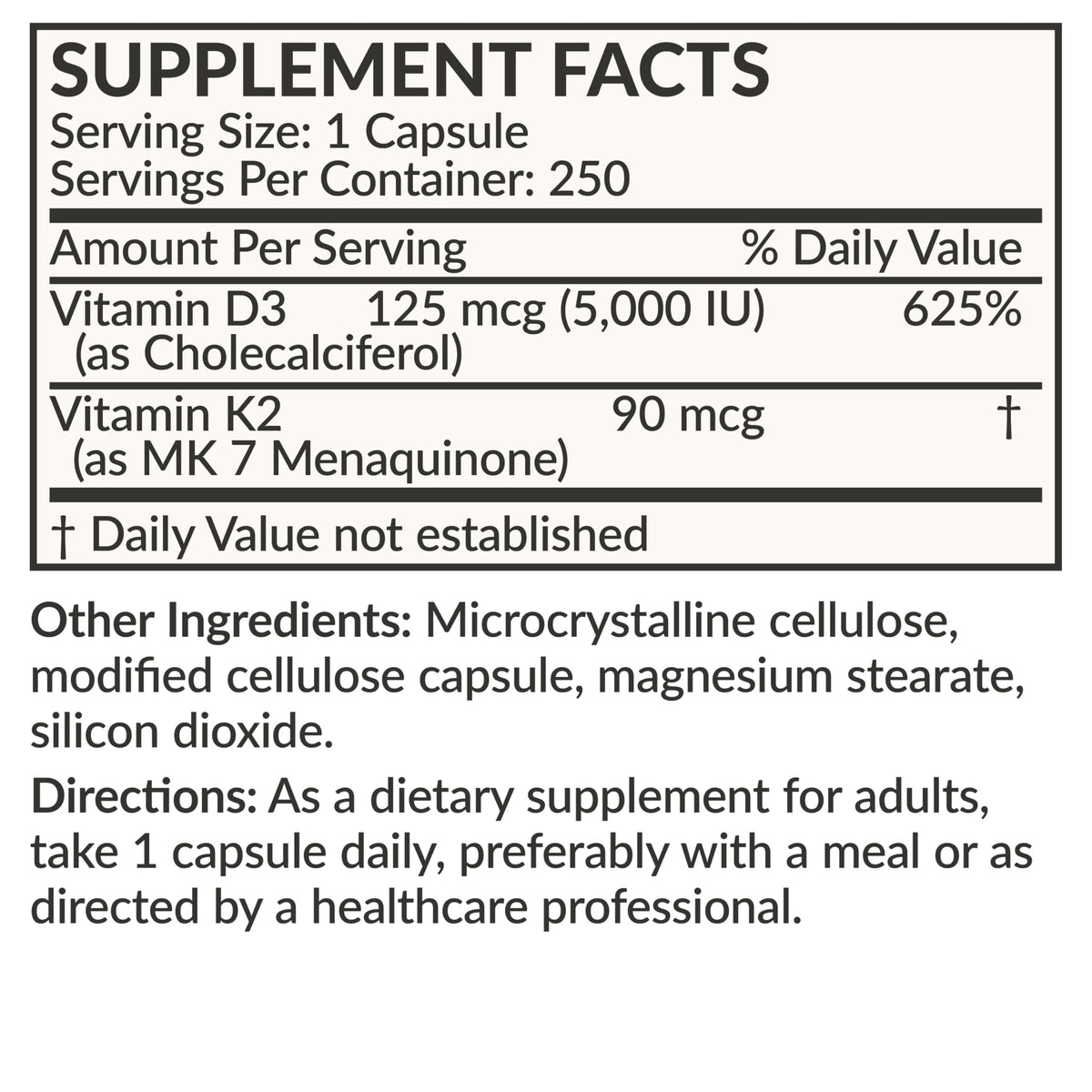 Futurebiotics Vitamin K2 (MK7) with D3 Supplement - Non-GMO Formula - 5000 IU Vitamin D3 & 90 mcg Vitamin K2 MK-7, 120 Vegetarian Capsules