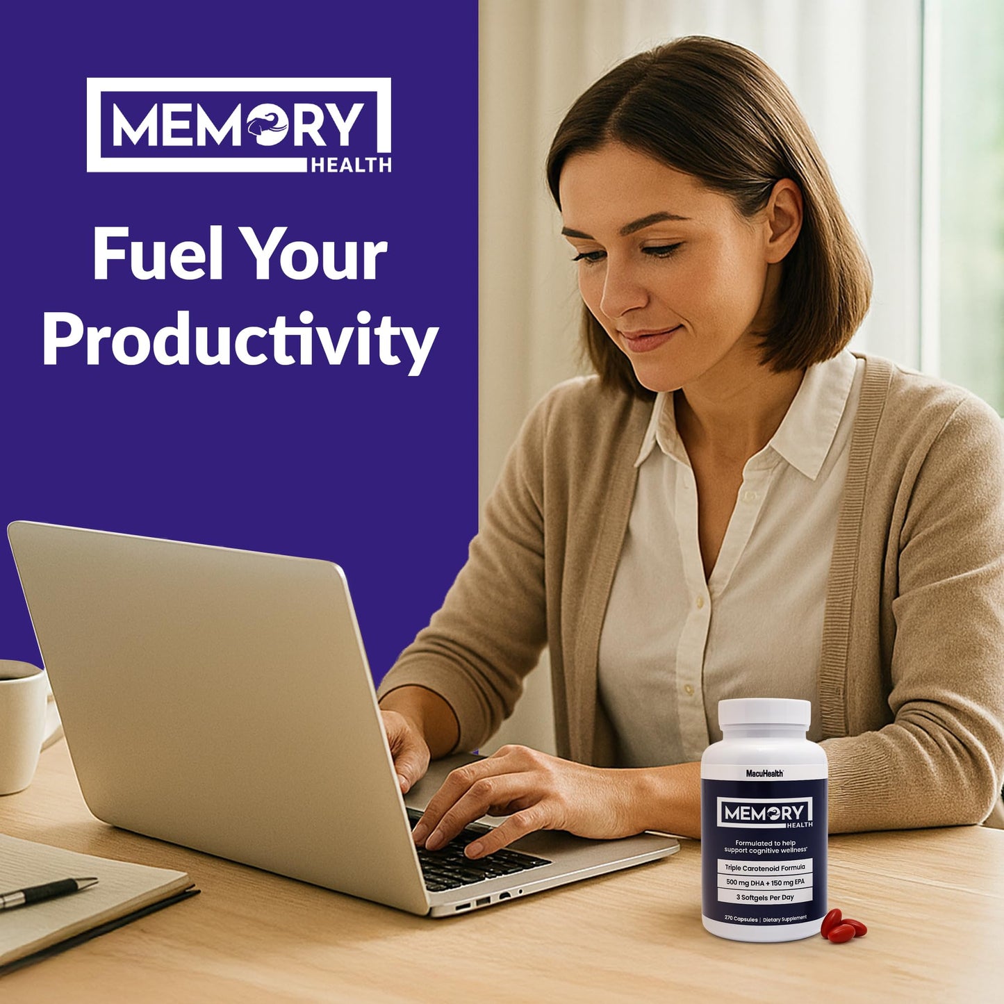 Memory Health Softgels with Omega-3, Carotenoids, and Vitamin E – Designed for Mental Focus, Energy, and Enhanced Clarity - (270 Softgels, 90 Days Supply) MacuhealthBuy Supplements Australia