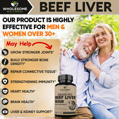 Grass Fed Desiccated Beef Liver Capsules (180 Pills, 750mg Each) + Liposomal Vitamin C Capsules (200 Pills 1500mg Buffered) High Absorption VIT C Bundle