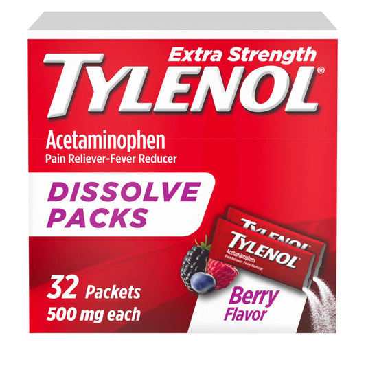 Tylenol Extra Strength Dissolve Powder Packs, 500 mg Acetaminophen Pain Reliever & Fever Reducer Medicine, Fast Relief for Minor Aches & Pains, Ibuprofen- & Aspirin-Free, On-the-Go Berry Flavor, 32 Ct TylenolBuy Supplements Australia