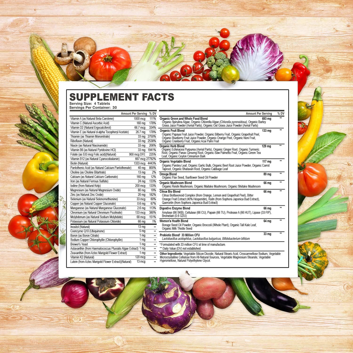 Wholesome Wellness Food Multivitamin for Women - Natural Multi Vitamins, Minerals, Organic Extracts + Dr. Formulated Raw Probiotics for Women 100 Billion CFUs with Prebiotics Bundle