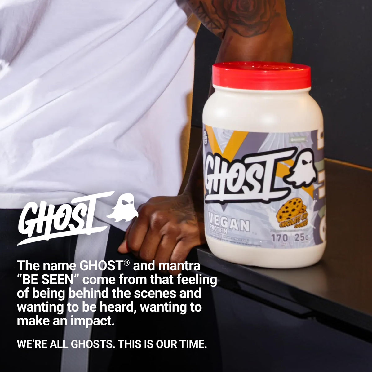 GHOST Vegan Protein Powder, Chocolate Chip Cookies – 2.9LB Tub, 25G of Protein - Plant-Based Pea & Organic Pumpkin Blend Protein with Fiber & Iron - Flavored Post Workout Shakes - Soy, Gluten Free