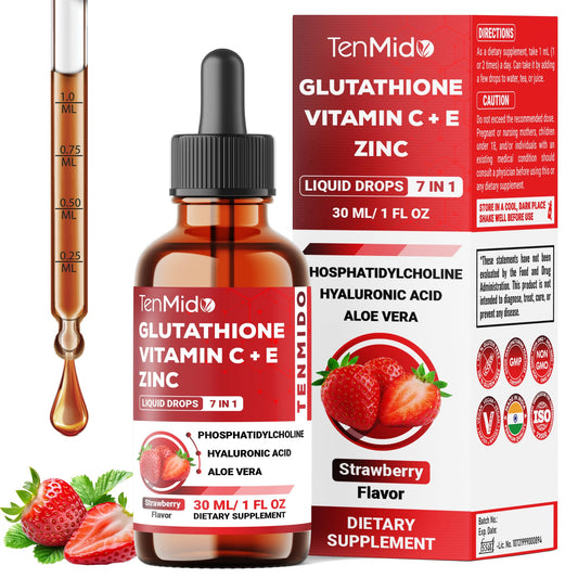Tenmido Liposomal Glutathione Supplement - 7in1 Liquid Drops with Zinc, Vitamin C, Vitamin E, Phosphatidylcholine, Hyaluronic Acid, and Aloe Vera - Vegan, Non-GMO - 30ml 1 Fl Oz TenmidoBuy Supplements Australia