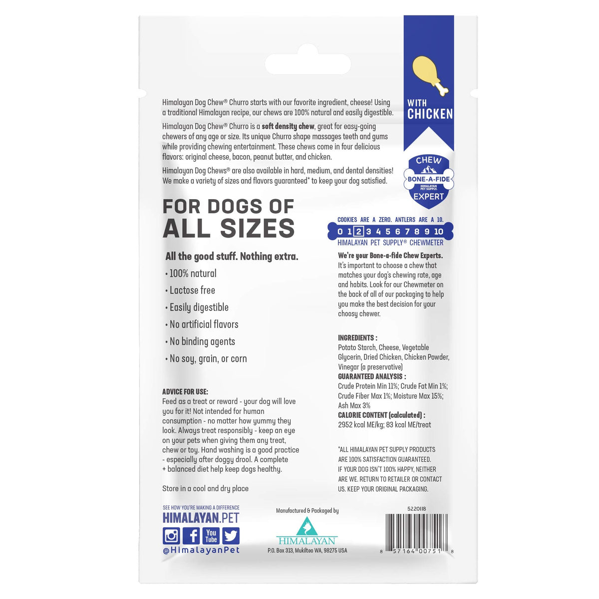 Himalayan Dog Chew Churro, Soft Yak Cheese Treat, Peanut Butter, 4 Sticks | 100% Natural, Soft Density Dental Support, Gluten Free, Healthy Safe Dog Treats for All Breeds and Ages, Lactose & Grain Free
