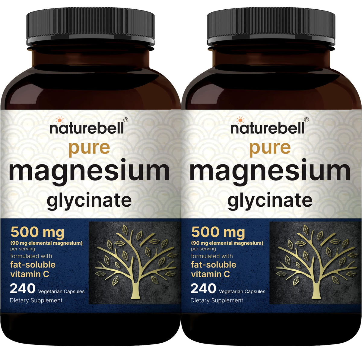 NatureBell Pure Magnesium Glycinate 500mg Per Serving, 240 Veggie Capsules | 100% Chelated & Purified Magnesium Supplement for Women & Men. 3rd Party Tested, Vegan Friendly, Non-GMO, Filler Free.