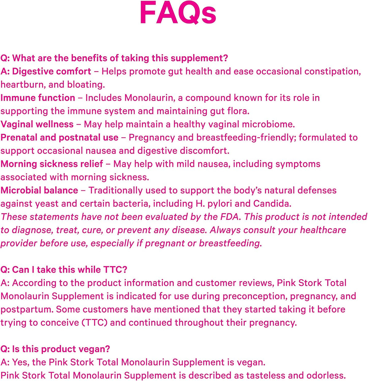 Pink Stork Monolaurin Pellets – Vegan Lauric Acid Immune & Gut Support for Women – Microbial Balance, Digestive Wellness – Odorless, Scoopable Monolaurin Supplement – 226g – 75 Servings