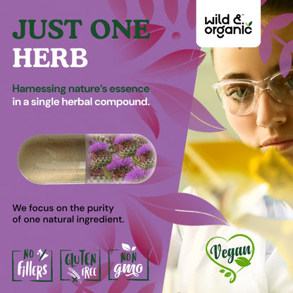 Wild & Organic Milk Thistle Capsules 1000mg - Liver Detox Supplements - Silymarin Milk Thistle Powder for Liver Cleanse - 90 Vegan Capsules - 45-Days Supply - No Fillers, Non-GMO