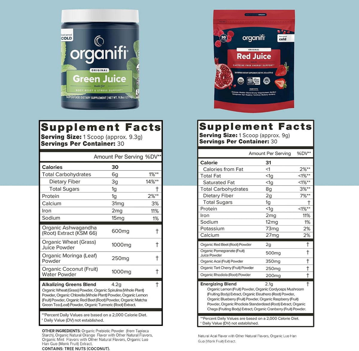 Organifi Green Juice and Red Juice Bundle - 30 Day Supply - Delicious, Refreshing Organic Superfood Supplement Powder With Antioxidants for Energy and Stress Relief Support - No GMO, Gluten, or Soy